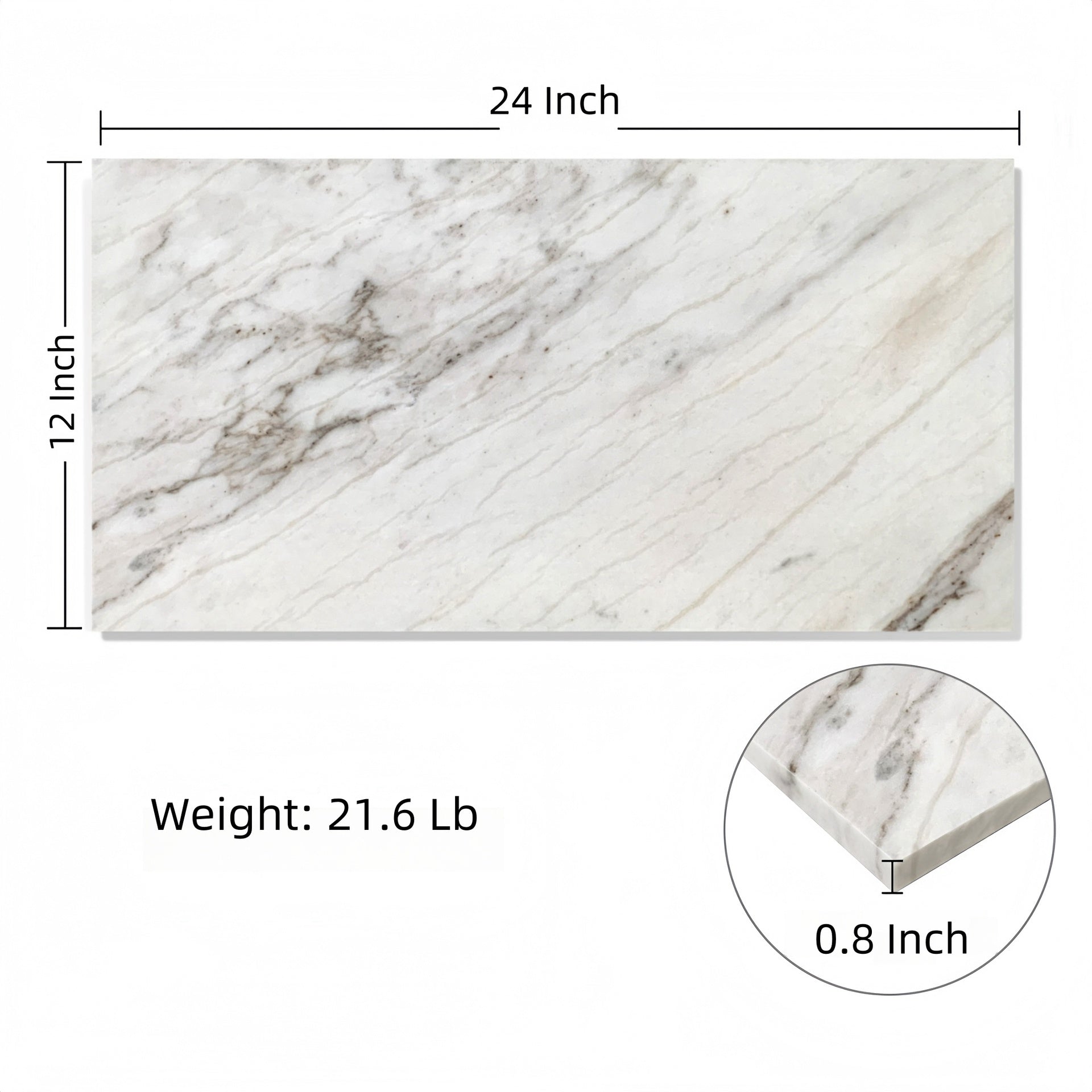 12x24 White marble, natural marble, for wall and floor, polished marble tile, natural stone, genuine marble, real marble, 1 box 4 pcs