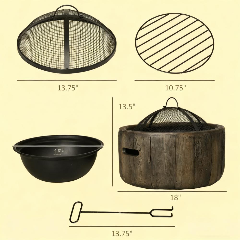 Woodgrain Design Outdoor Fire Pit,Metal Wood Burning Fireplace with Spark Cover