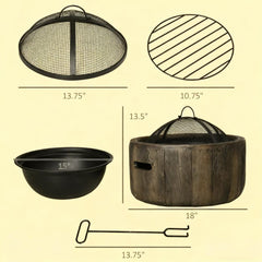 Woodgrain Design Outdoor Fire Pit,Metal Wood Burning Fireplace with Spark Cover