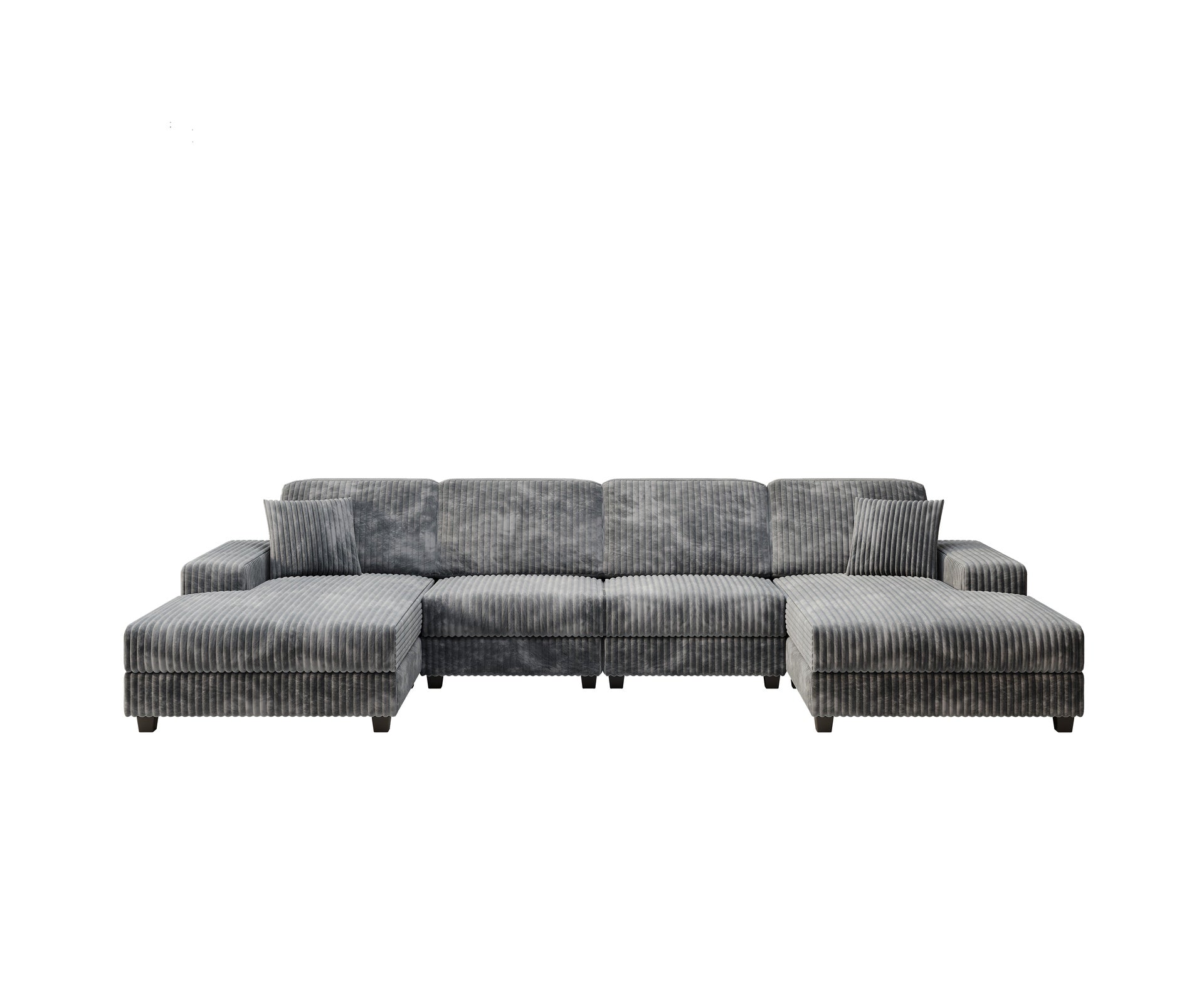 Convertible U-shaped Combination Sofa, Corduroy Fabric, Modern Comfortable Large Size 4 Seat Sofa, Living Room Double Lounge Chair , Dark Grey