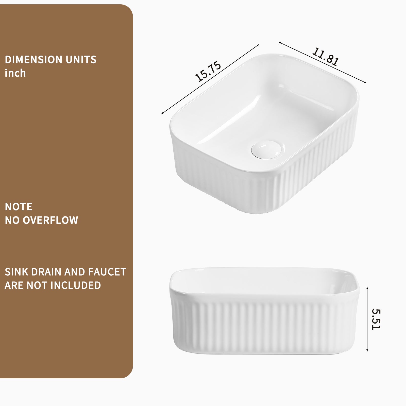 Bathroom Vessel Sink, Rectangle Basin Above Counter White Stone Resin Small Vanity Sink Washing Art Sinks Without Pop-up Drain