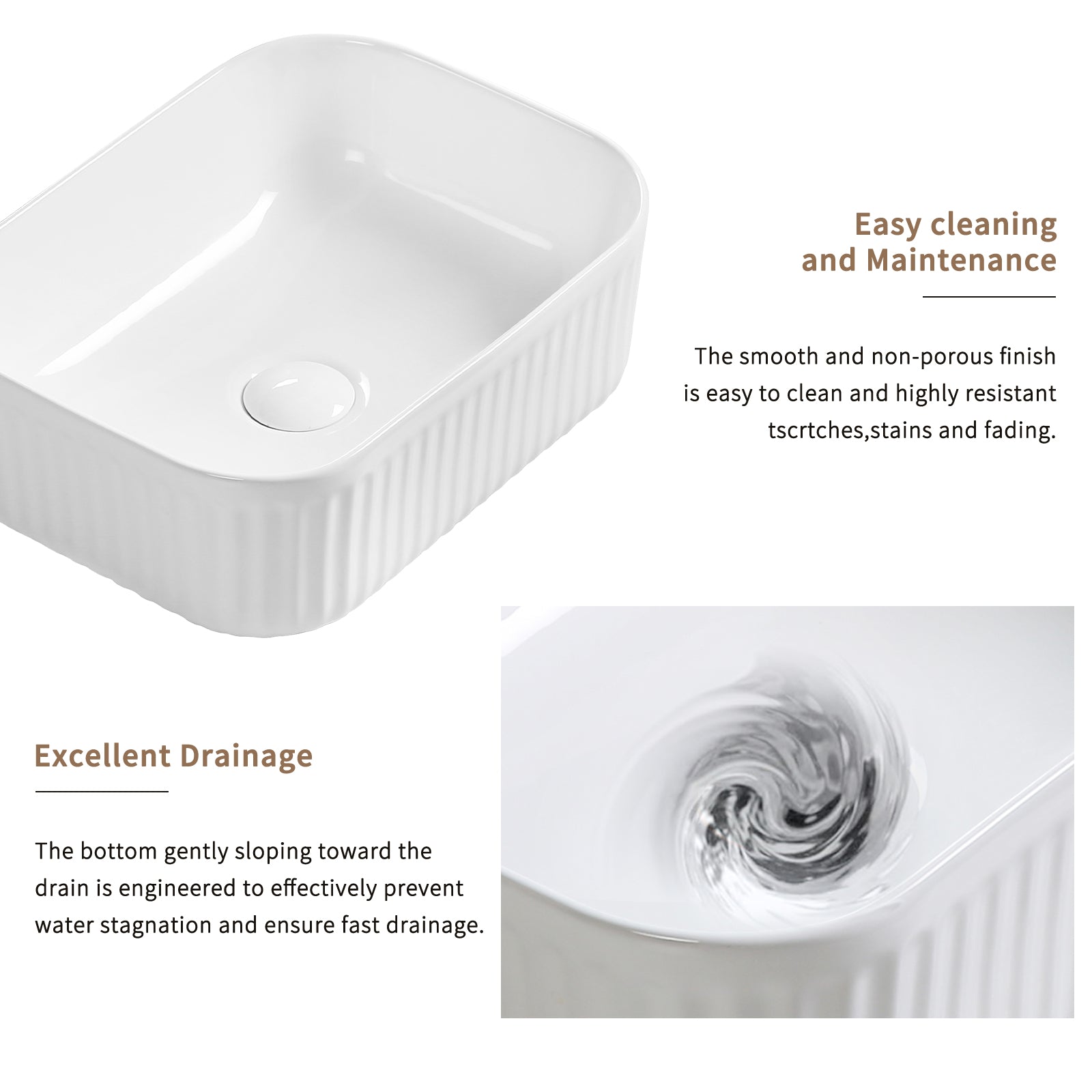 Bathroom Vessel Sink, Rectangle Basin Above Counter White Stone Resin Small Vanity Sink Washing Art Sinks Without Pop-up Drain