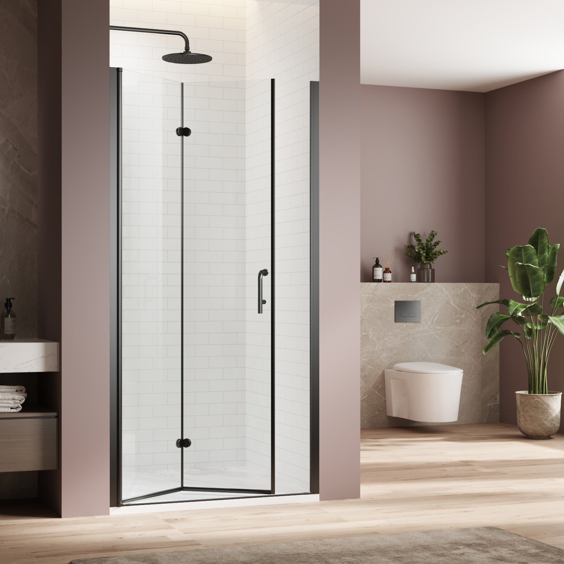 Bifold swing double glass panel shower door 30 in.W x 72 in.H,adjustable frameless shower door with 1/4 inch clear tempered glass,matte black hardwares