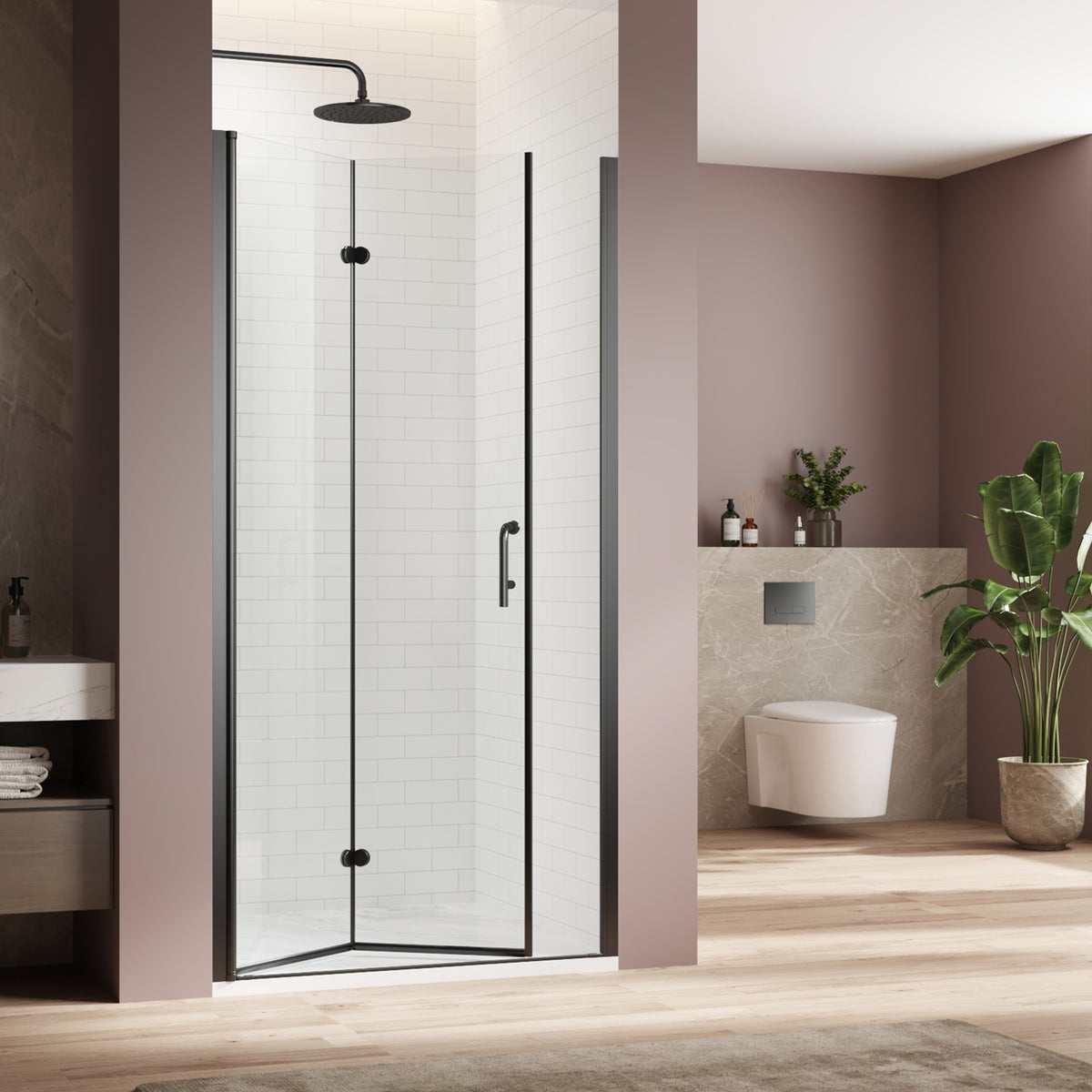Bifold swing double glass panel shower door 30 in.W x 72 in.H,adjustable frameless shower door with 1/4 inch clear tempered glass,matte black hardwares