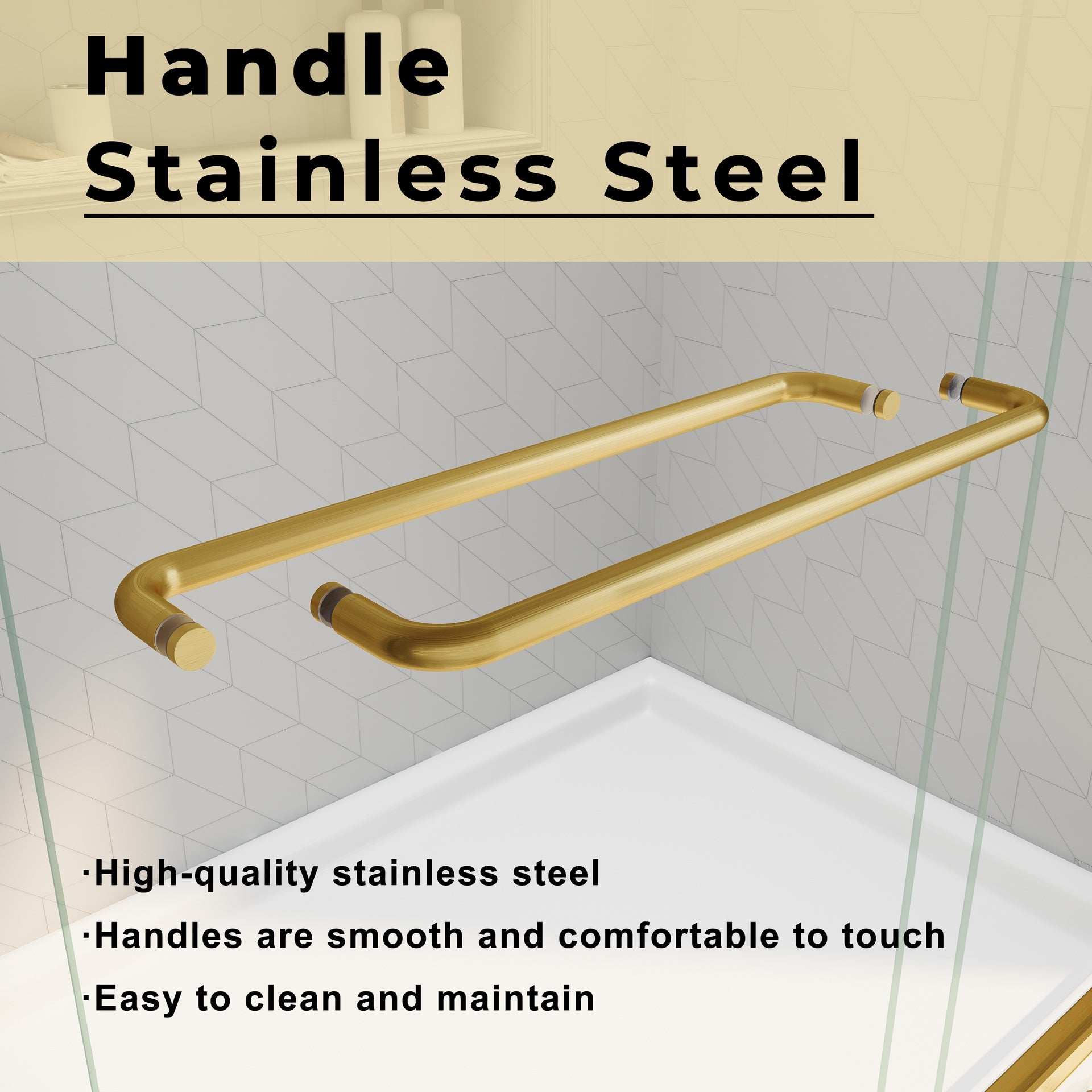 Sliding Shower Glass Door 44-48 in. W x 72 in. H, Adjustable Semi Frameless Shower Door, Certified Thick Clear Clear Tempered Glass, 304 Stainless Steel Handles, Brushed Gold