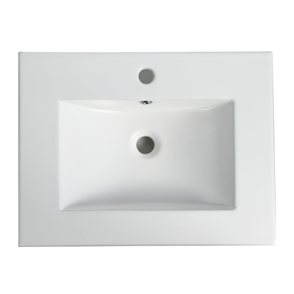 24 Inch Ceramic  Vanity Top, 24"D x 18.3"W x 6.7"H, Glossy White(Only Basin)