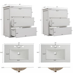 60" Double Sinks Bathroom Vanity Set, Bathroom Cabinet with Two Separate Ceramic Sinks, Full-Extension Drawers & Soft Close Undermount Drawer Slides, White