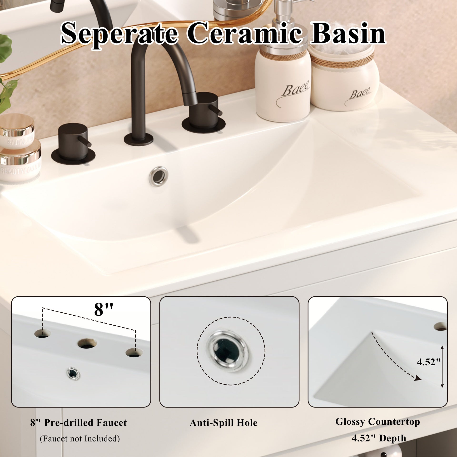 60" Double Sinks Bathroom Vanity Set, Bathroom Cabinet with Two Separate Ceramic Sinks, Full-Extension Drawers & Soft Close Undermount Drawer Slides, White