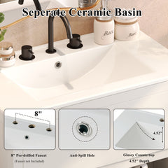 60" Double Sinks Bathroom Vanity Set, Bathroom Cabinet with Two Separate Ceramic Sinks, Full-Extension Drawers & Soft Close Undermount Drawer Slides, White