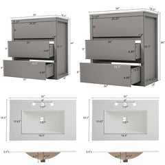 60" Double Sinks Bathroom Vanity Set, Bathroom Cabinet with Two Separate Ceramic Sinks, Full-Extension Drawers & Soft Close Undermount Drawer Slides, Gray