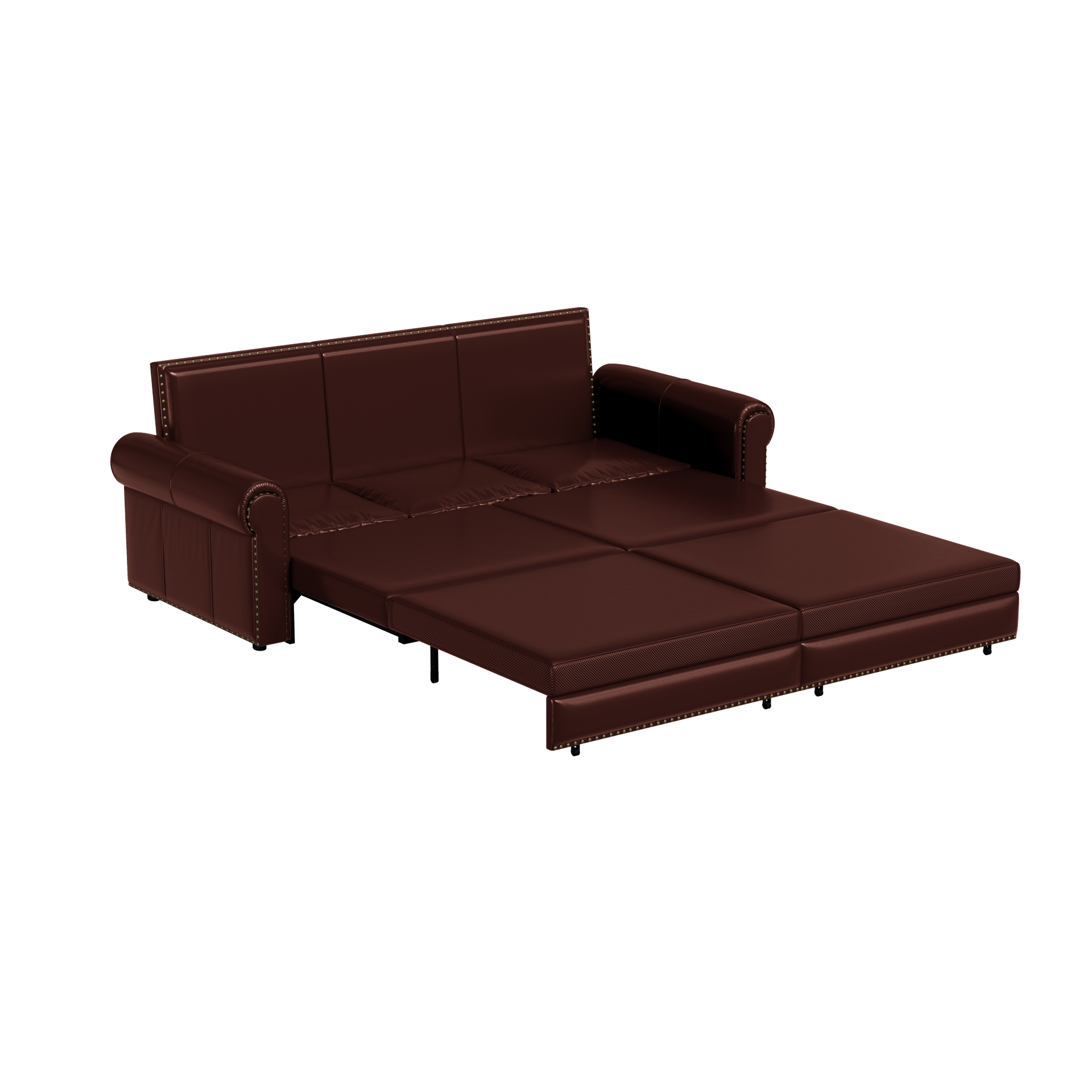Chesterfield Sofa,93.7" King Pull Out Sofa Bed,3-in-1 Faux Leather Convertible Sleeper Sofa with Nailhead Trim & Rolled Arm,Multi-Functional Sofa Bed for Living Room,Bedroom