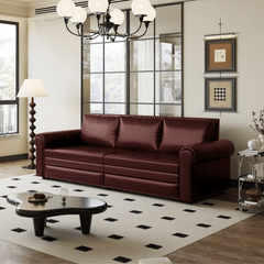 Chesterfield Sofa,93.7" King Pull Out Sofa Bed,3-in-1 Faux Leather Convertible Sleeper Sofa with Nailhead Trim & Rolled Arm,Multi-Functional Sofa Bed for Living Room,Bedroom