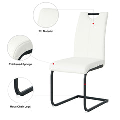 Modern White PU dining chair living room chair upholstered chair, black metal chair leg design, kitchen, living room, bedroom, dining room side chair (Set of 4)