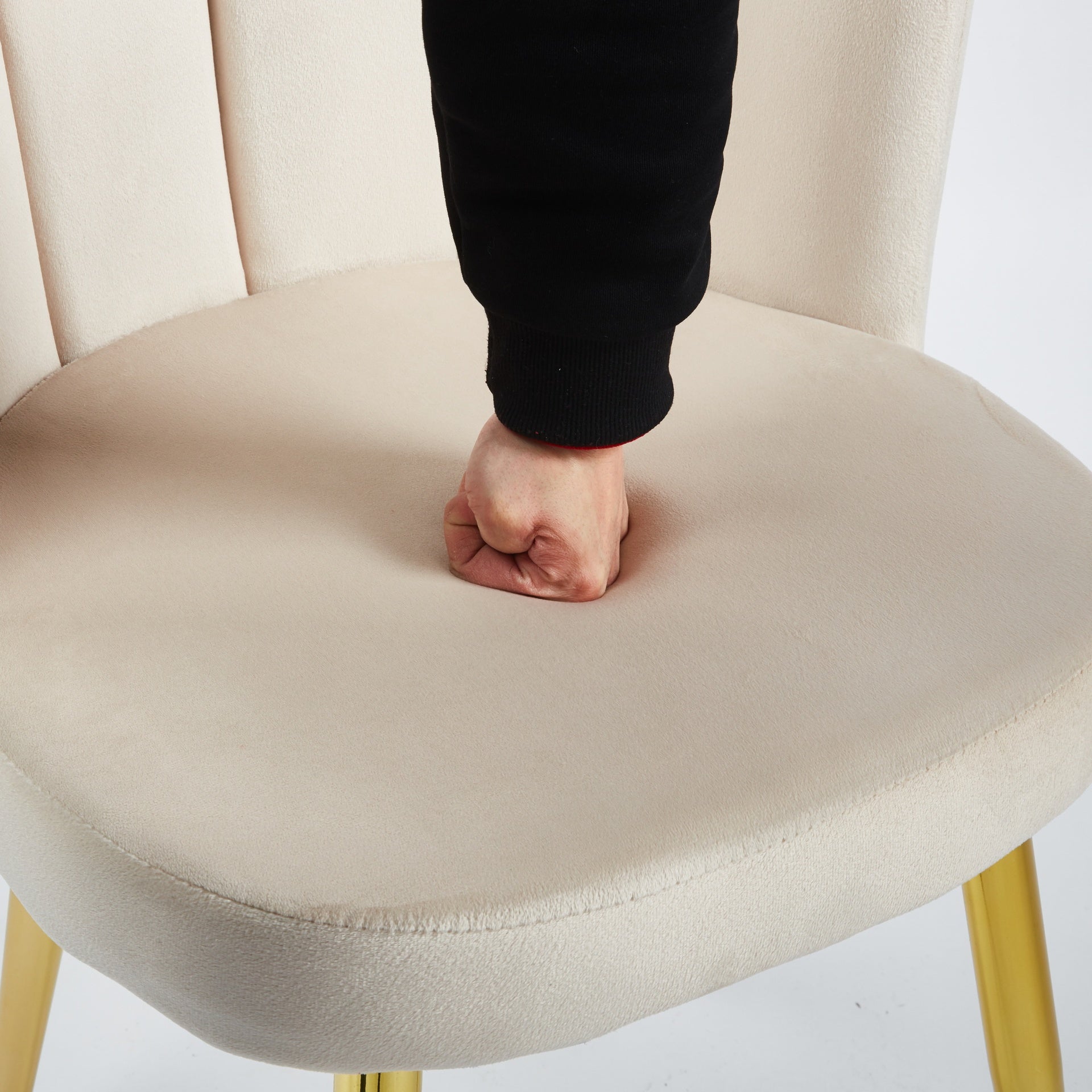 Modern OFF WHITE dining chair(set of 2 ) with iron tube golden color legs, velvet and comfortable backrest, suitable for dining room, living room, cafe, simple structure.