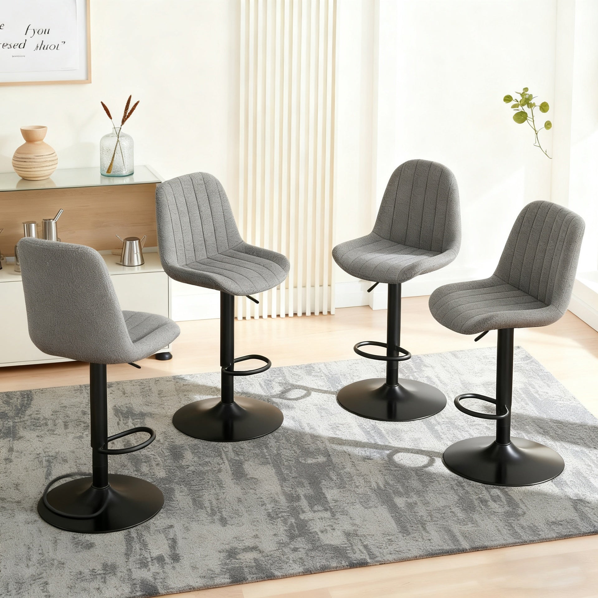 Swivel Bar Stools with Adjustable Height (35.03-43.7 Inches), Backrest, and Soft Knit Fabric - Ideal for Kitchen Island, Bar Counter, Dining Room, Grey(Set of 2)