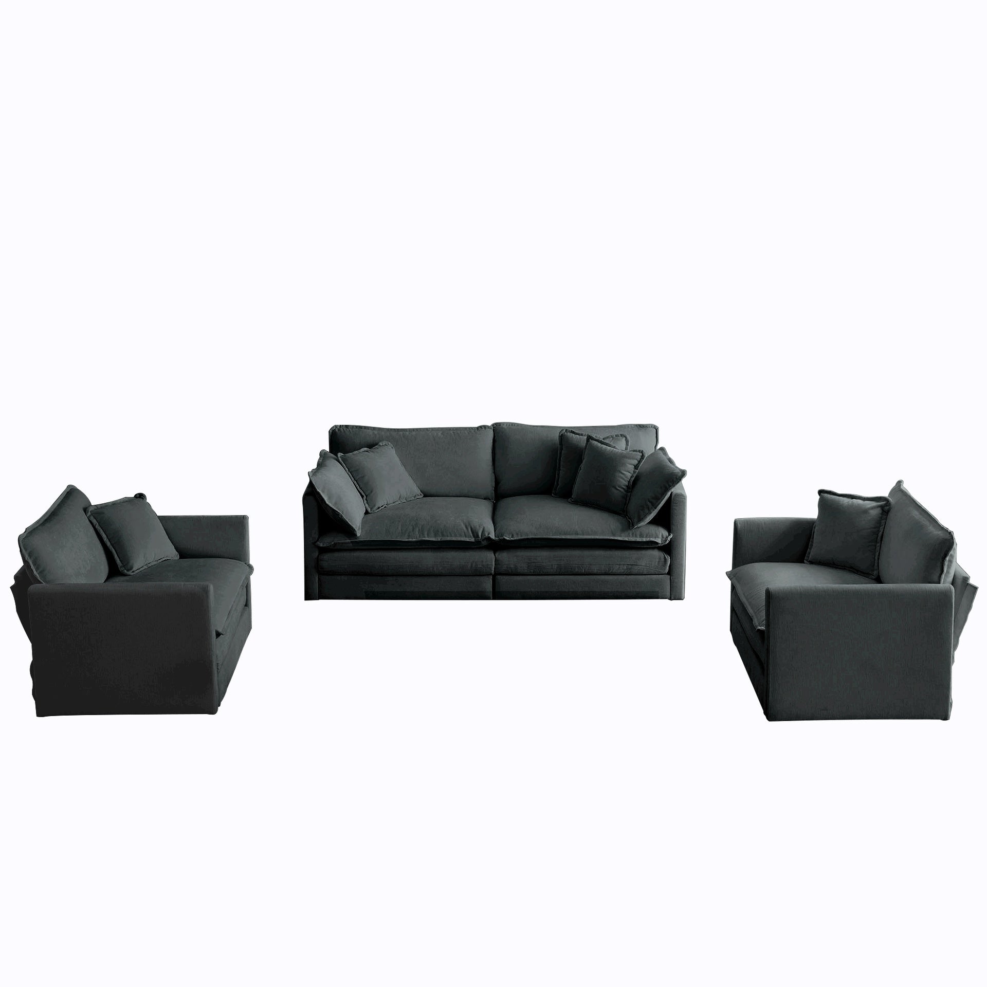 3 Piece Sofa Set with Arm Pillows and Toss Pillows , Sofa Set Include 2- Piece of Arm Chair and One 2-seat Sofa, Space Saving Casual Sofa Set for Living Room, Gray Chenille