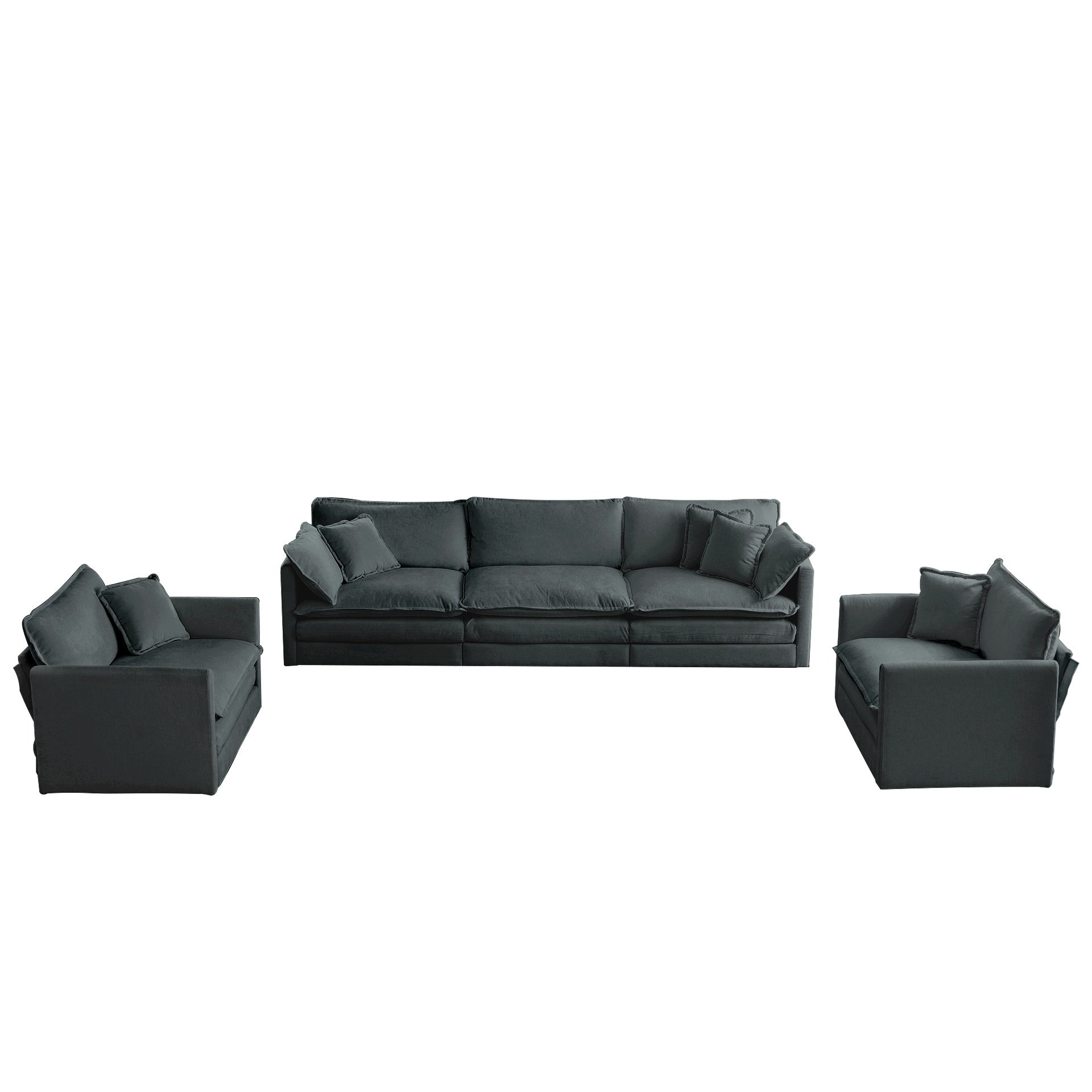 Sofa Set of 3, 1+1+3 Seats Living Room Sofa Set, Accent Chair, Loveseat, and Three-Seat Sofa Modern Style Round Arms 3 Piece Sofa Set, Gray Chenille