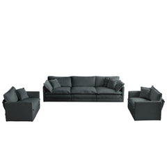 Sofa Set of 3, 1+1+3 Seats Living Room Sofa Set, Accent Chair, Loveseat, and Three-Seat Sofa Modern Style Round Arms 3 Piece Sofa Set, Gray Chenille