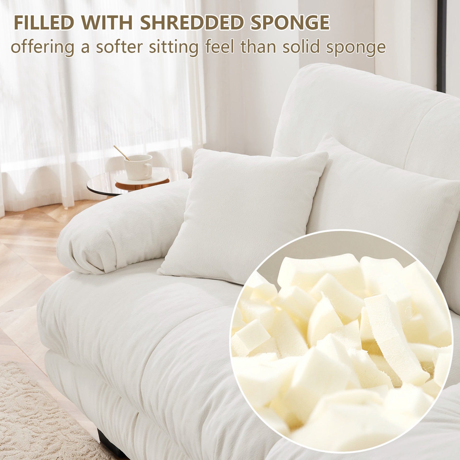 Free Combination, Modular Sectional Sofa,L Shaped Couch for Living Room, 4-Seater Comfy Cloud Couch with Convertible Ottoman, , Chenille White
