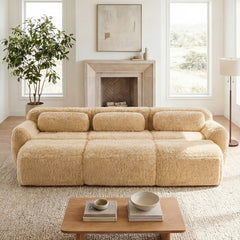 3-Seater Soft Plush Fabric,32D High Density Spong,Movable Ottoman Free Combination,No Assembly Required Bottom Anti-Slip Design,Buckle Connection,For Bedroom,Living Room, And Home Theater,Light Khaki