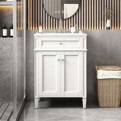 24" Bathroom Vanity with 2 Doors and Tip-Out Drawer, Bathroom Storage Cabinet with Sink, Soft-Closing Doors with Organizers