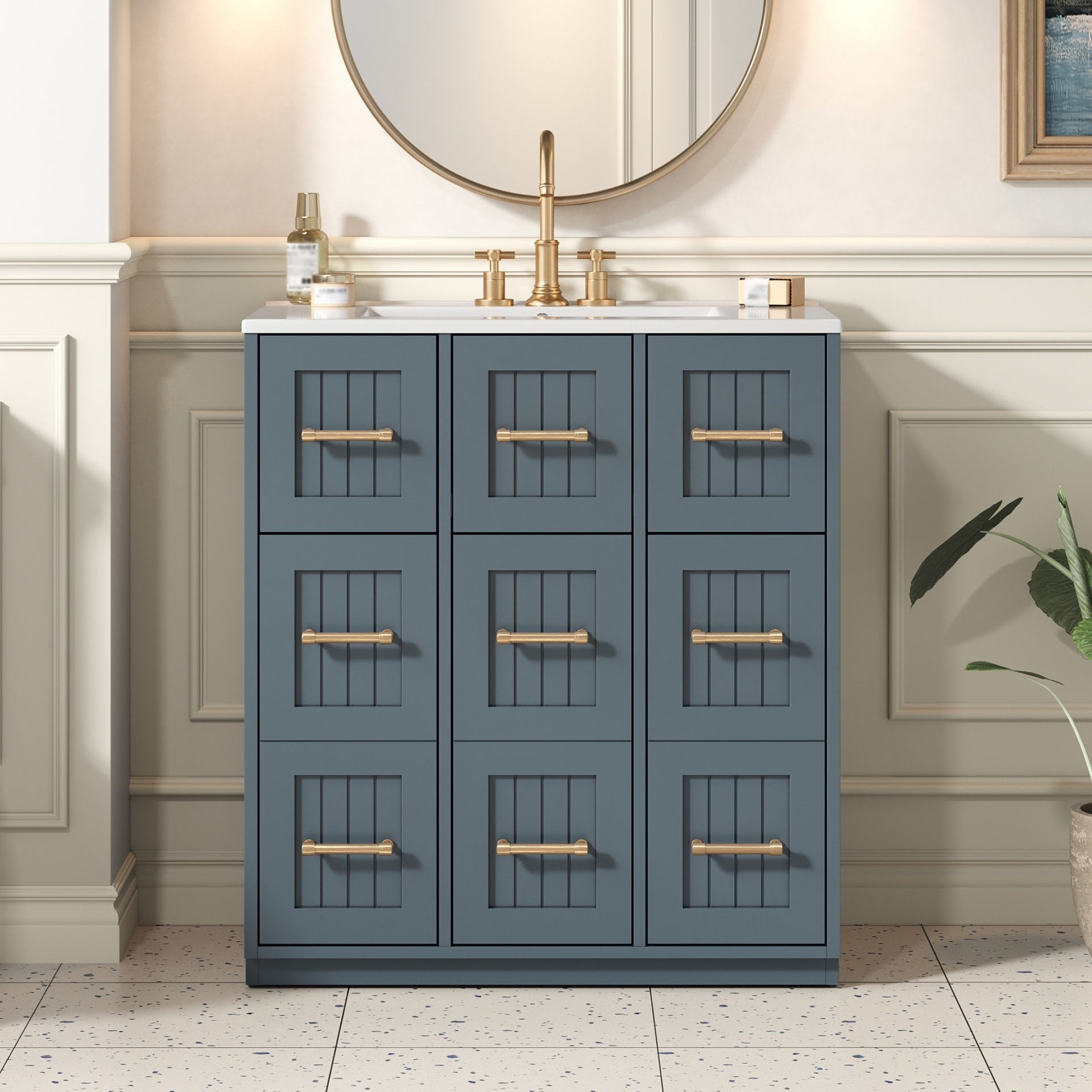 30inch Bathroom Vanity with Undermount Sink and Drawers, Painted Surface, Soft-Close Doors, Bathroom Cabinet with Tip-Out Drawer