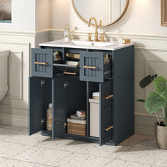 30inch Bathroom Vanity with Undermount Sink and Drawers, Painted Surface, Soft-Close Doors, Bathroom Cabinet with Tip-Out Drawer
