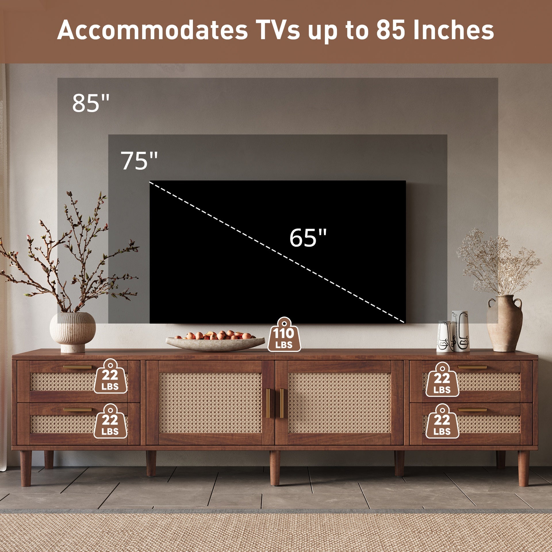 78 Inch TV Stand for TVs up to 85 inch, Media Console with 4 Drawers, Solid Wood Legs, Soft Closing Hinges, for Living Room, Modern Entertainment Center