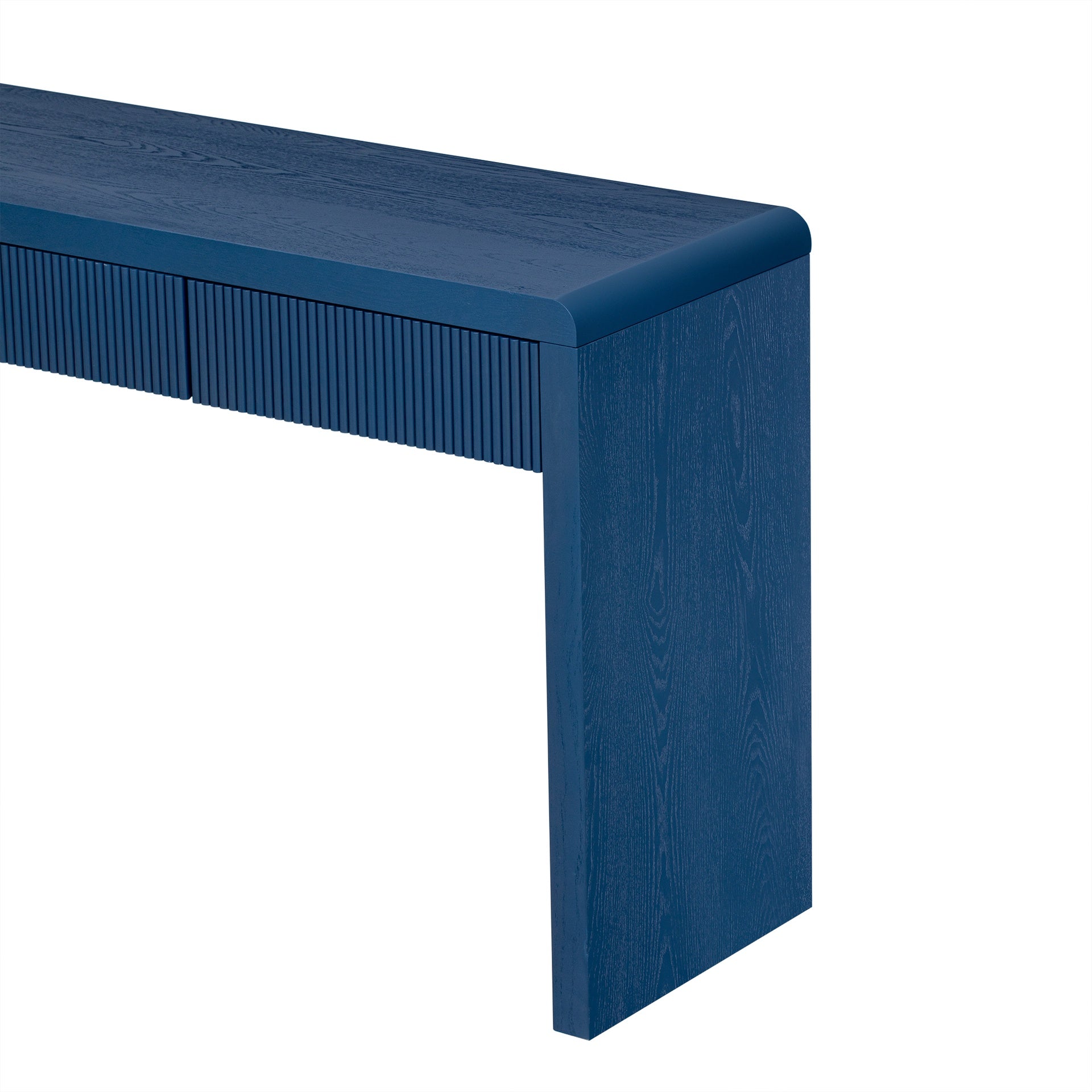 TREXM Rustic Console Table with 3 Fluted Drawers - Solid Wood Veneer Entryway Table Featuring Natural Wood Grain for Living Room, Hallway (Navy)