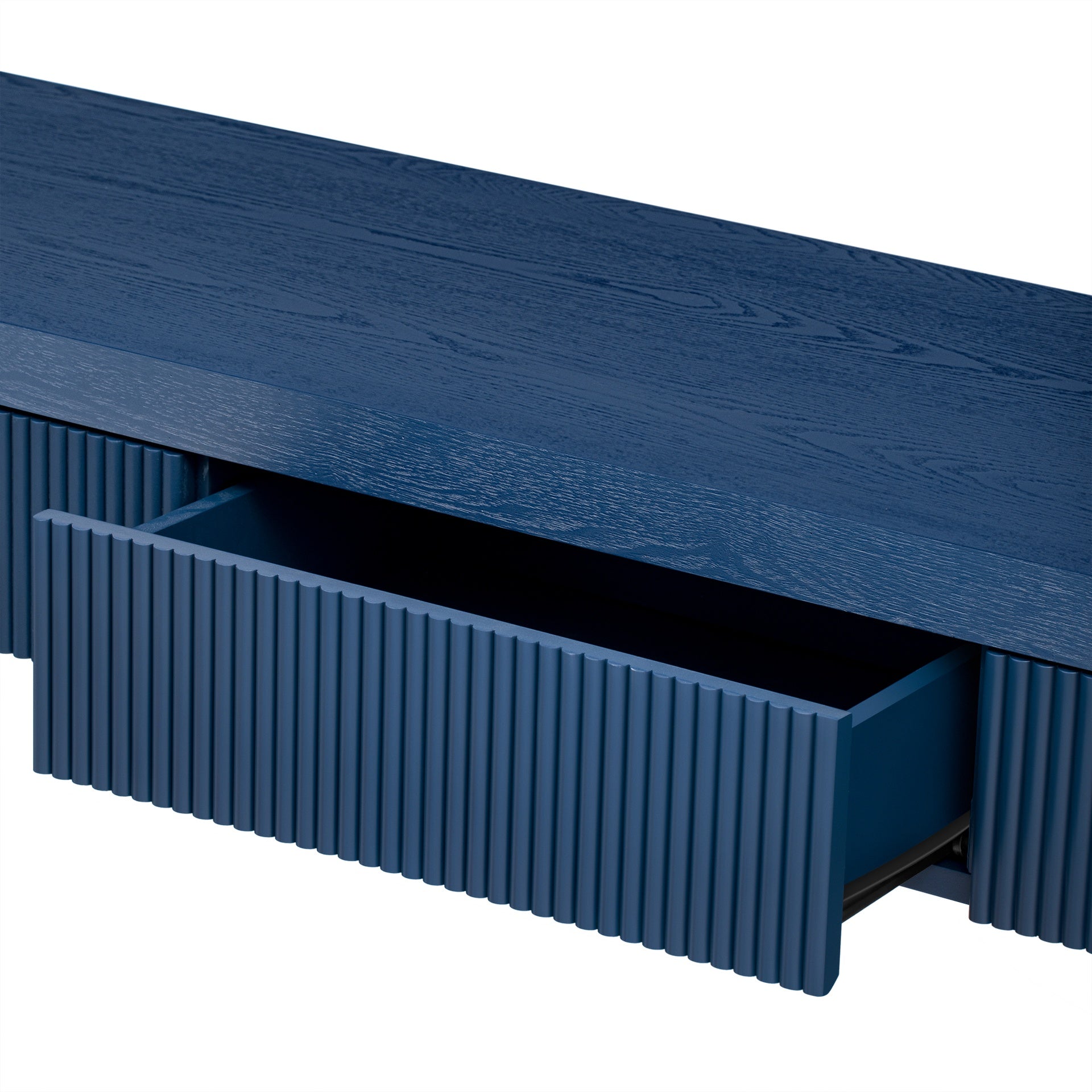 TREXM Rustic Console Table with 3 Fluted Drawers - Solid Wood Veneer Entryway Table Featuring Natural Wood Grain for Living Room, Hallway (Navy)