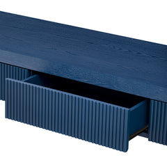 TREXM Rustic Console Table with 3 Fluted Drawers - Solid Wood Veneer Entryway Table Featuring Natural Wood Grain for Living Room, Hallway (Navy)