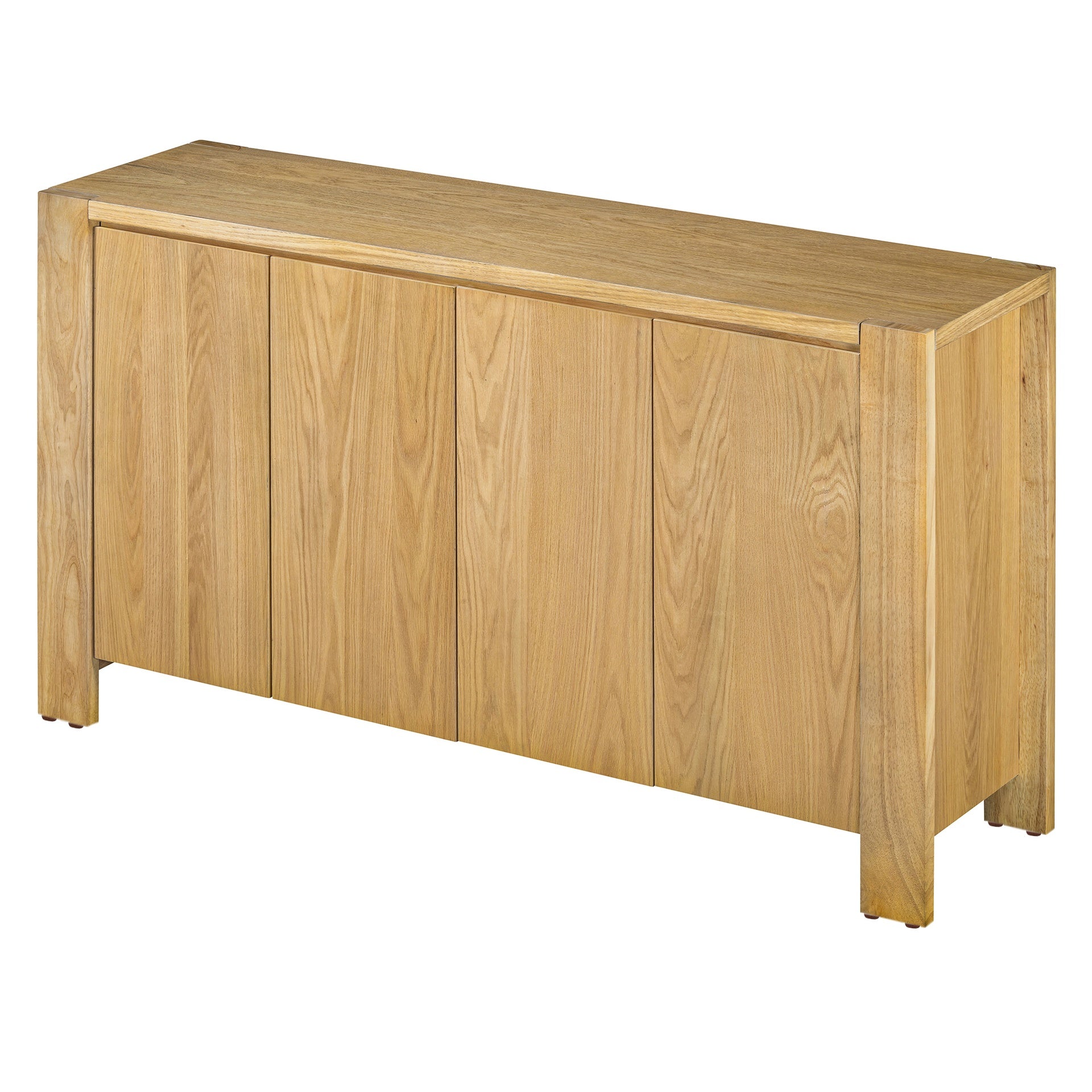 TREXM Buffet Cabinet with Storage, 4-Door Retro Wood Sideboard with Distressed Finish and Adjustable Shelves for Dining Room, Kitchen, and Living Room (Natural)