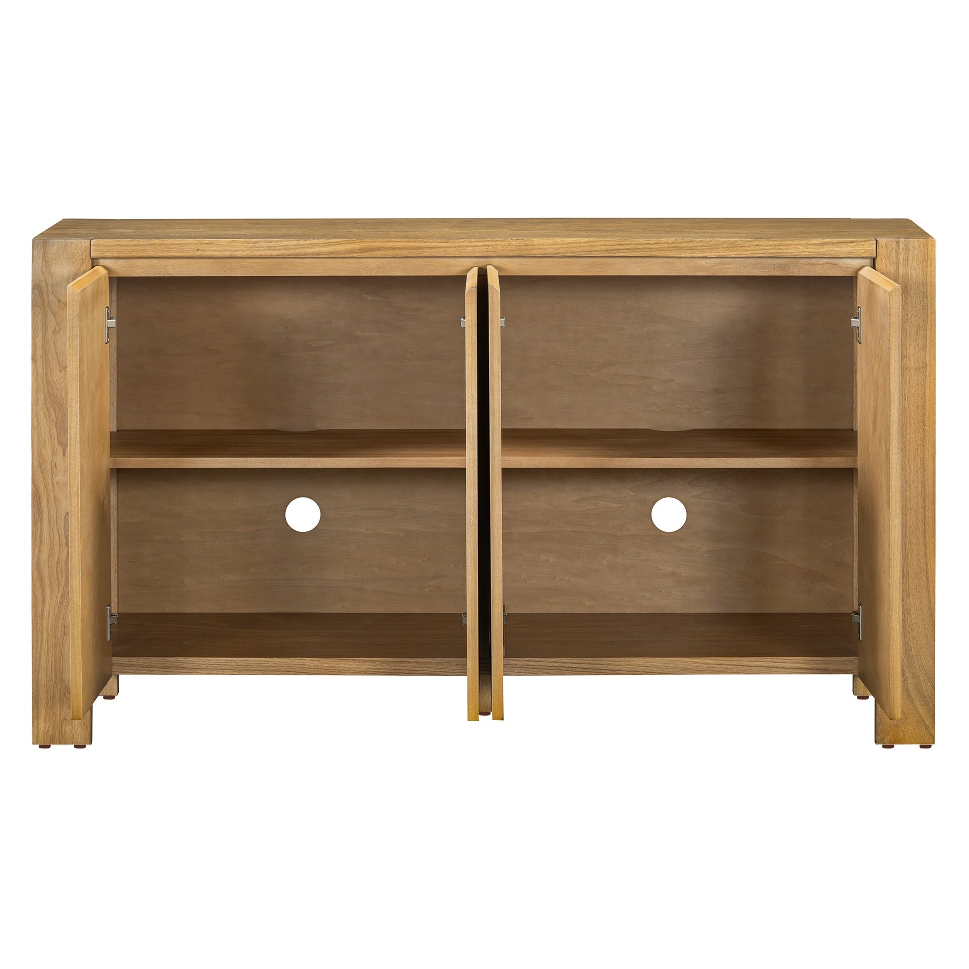 TREXM Buffet Cabinet with Storage, 4-Door Retro Wood Sideboard with Distressed Finish and Adjustable Shelves for Dining Room, Kitchen, and Living Room (Natural)