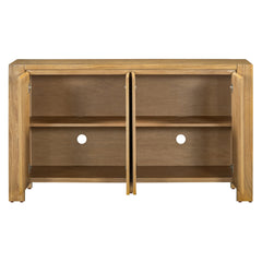TREXM Buffet Cabinet with Storage, 4-Door Retro Wood Sideboard with Distressed Finish and Adjustable Shelves for Dining Room, Kitchen, and Living Room (Natural)