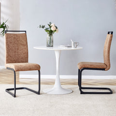 Dining Chairs,tech cloth High Back Upholstered Side Chair with C-shaped Tube Black Metal Legs for Dining Room Kitchen Vanity Patio Club Guest Office chair (Set of 2) Brown1162
