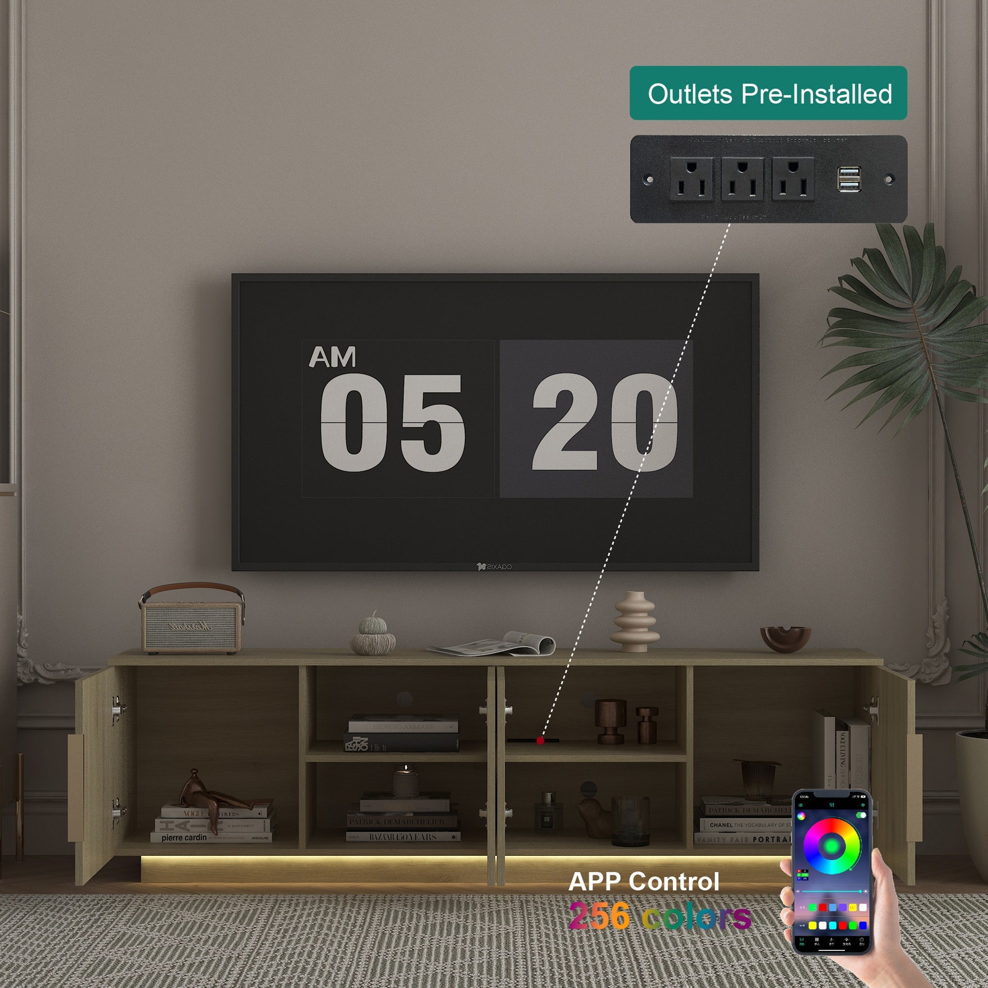 TV Stand  with 16 Color LEDs,68" Modern TV Stand,  TV Cabinet Entertainment Center for 55 60 65 Inch TV
