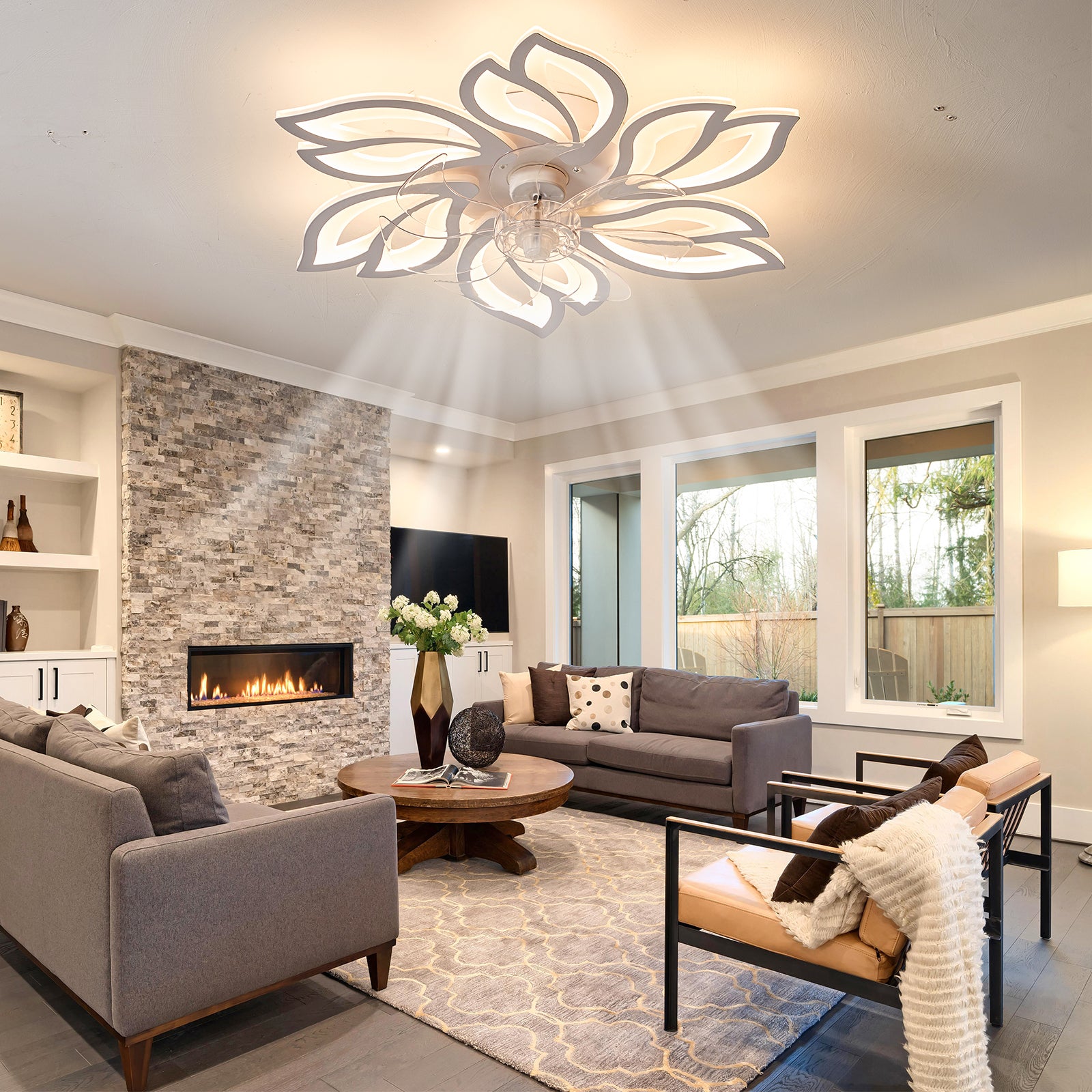 25.5In Ceiling Fan with Lights, Remote Control 3 Color Temperatures,6 Gear wind Speed Fan Light