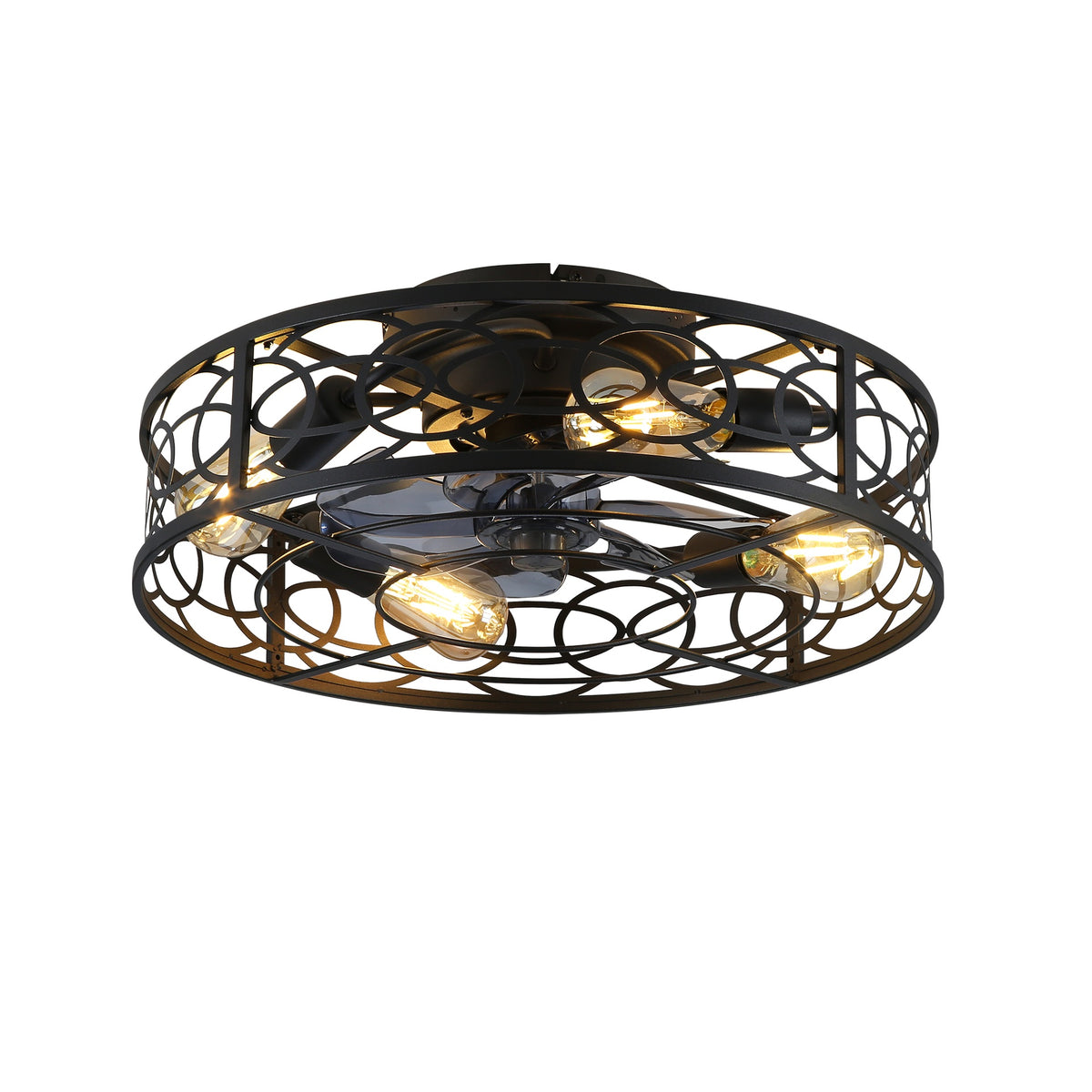20" Caged Ceiling Fans with Lights and Remote, Bladeless Ceiling Fan 6 Speed Reversible with  Remote Control,Flush Mount Caged Ceiling Fan for Bedroom, Living Room--NOT Included Bulbs