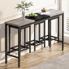 Modern Design Kitchen Dining Table, Pub Table, Long Dining Table Set with 3 Stools, Convenient Hanging Stool Design, Grey+Black(Same SKU:W757P146464)