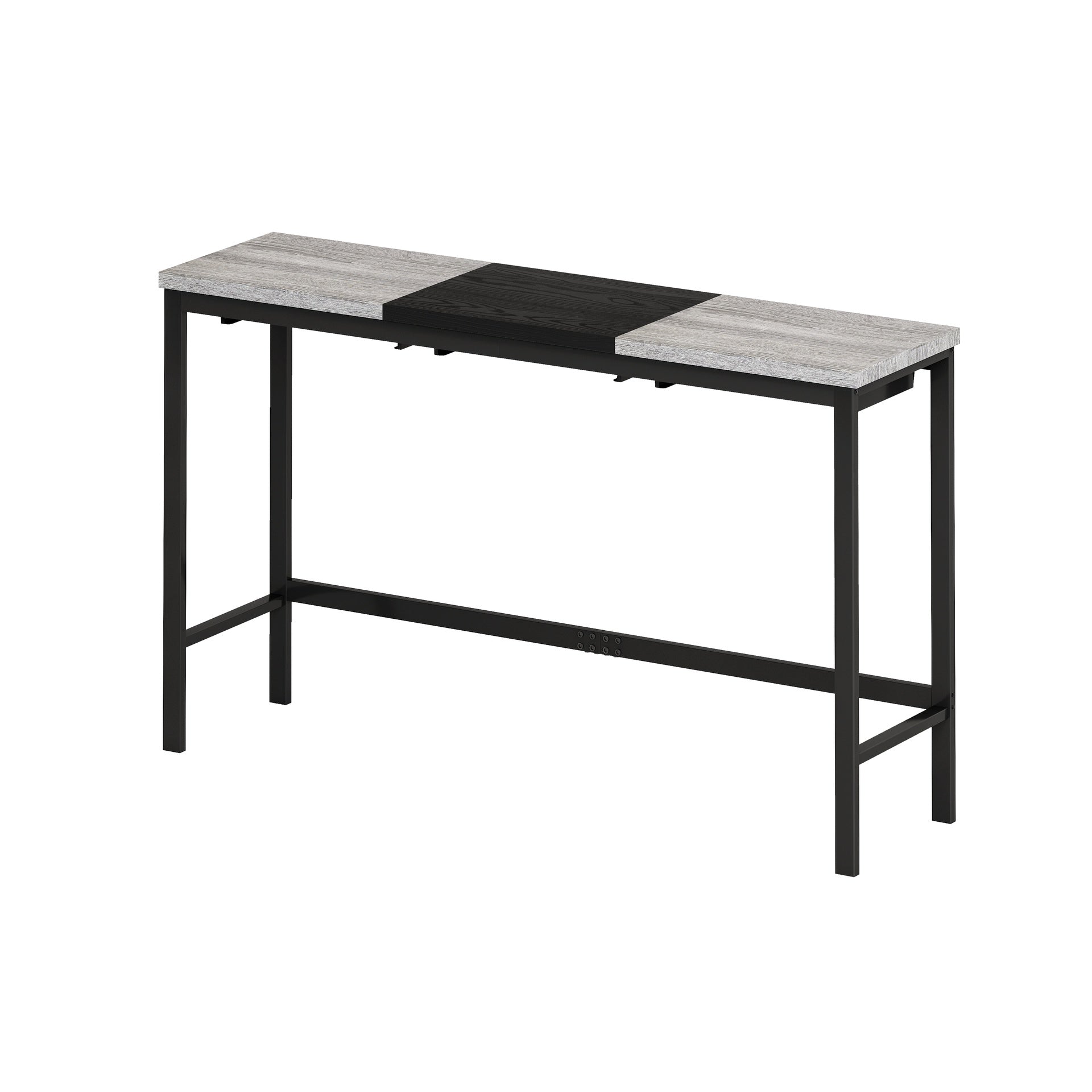 Modern Design Kitchen Dining Table, Pub Table, Long Dining Table Set with 3 Stools, Convenient Hanging Stool Design, Grey+Black(Same SKU:W757P146464)