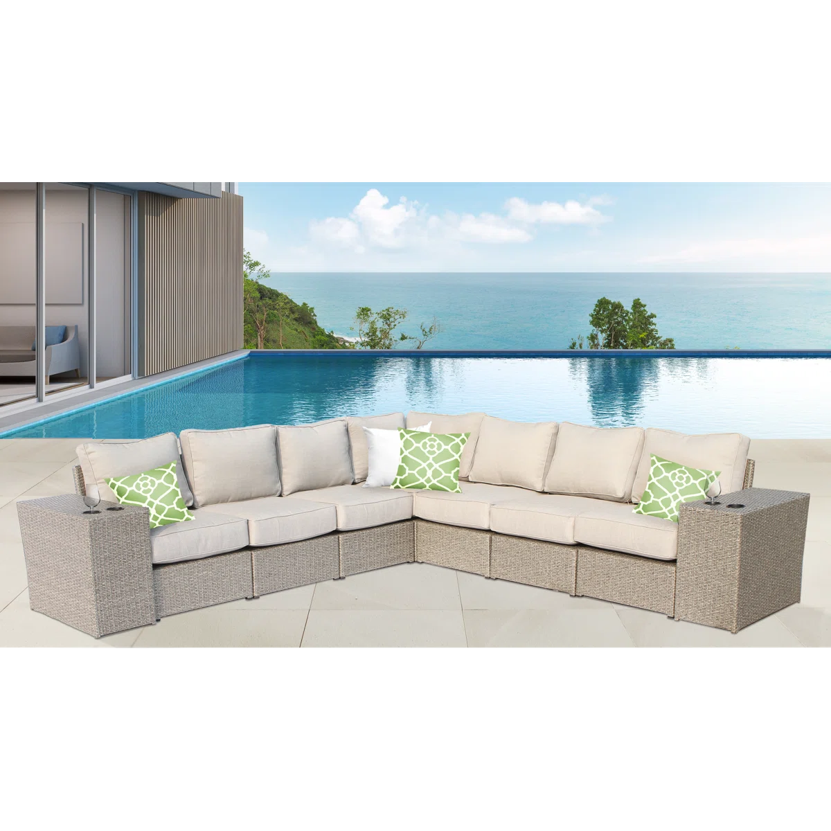 Outdoor Wicker 6-Person Sofa Set with Cushions, Fully Assembled