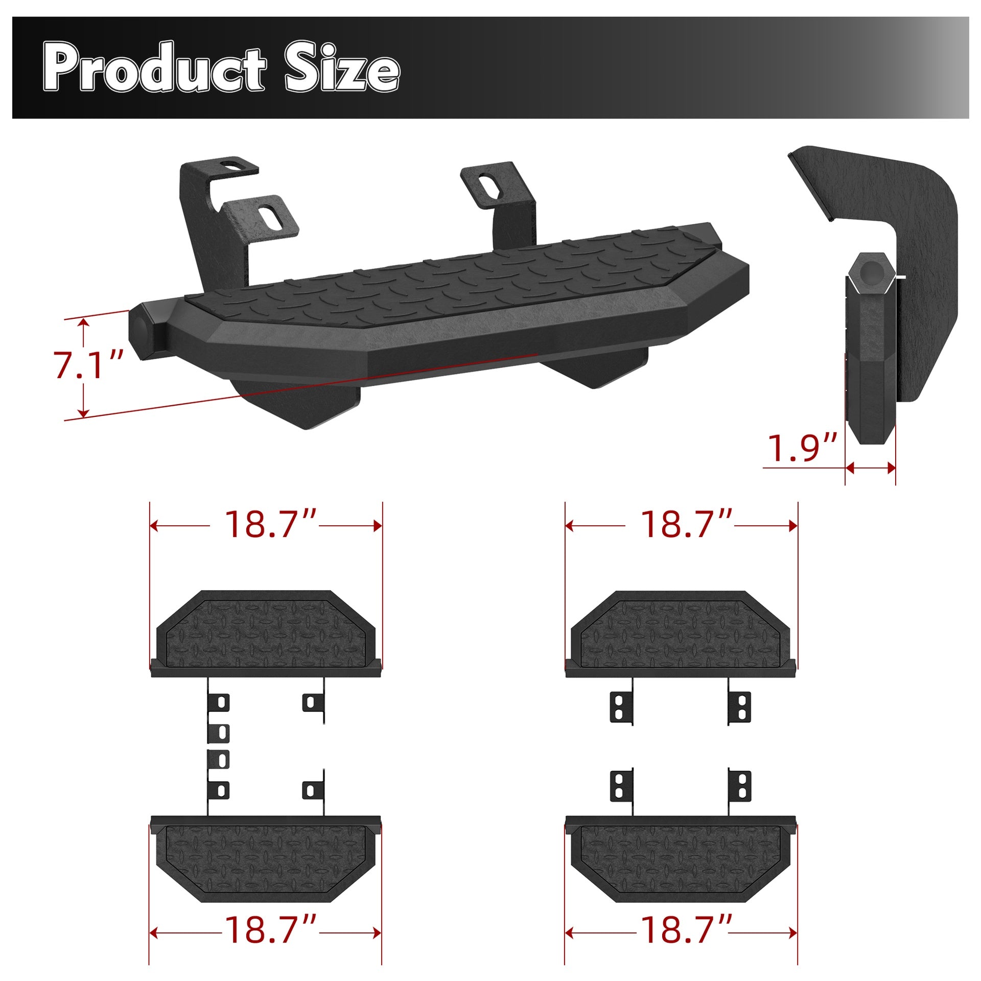 4PCS Running Boards For 2024 2025 Toyota Tacoma Double Cab/Crew Cab Side Steps