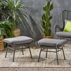 Montana Faux Rattan Outdoor Patio Ottoman with Cushion (Set of 2)