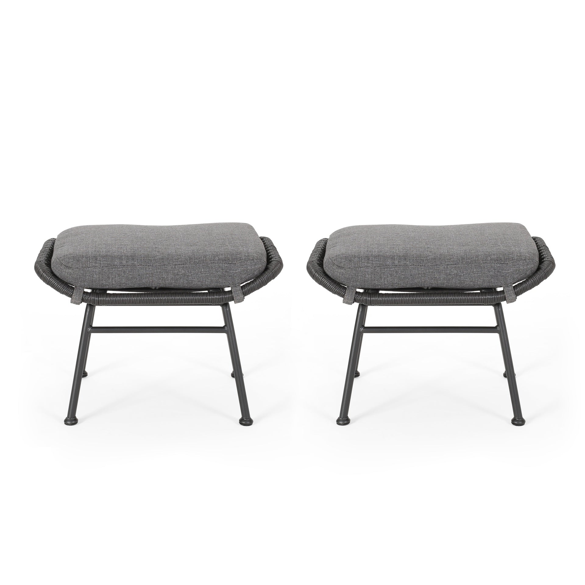 Montana Faux Rattan Outdoor Patio Ottoman with Cushion (Set of 2)