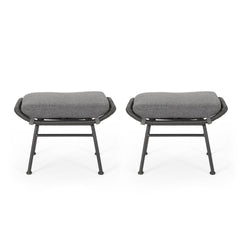 Montana Faux Rattan Outdoor Patio Ottoman with Cushion (Set of 2)