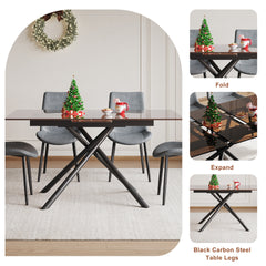 59-inch Expandable Dining Table Set with 8 Gray Ergonomic Chairs, Black Sandblasted Glass Top & X-Base, 4-6 Seater Modern Dining Set for Small Spaces, Kitchen and Apartment