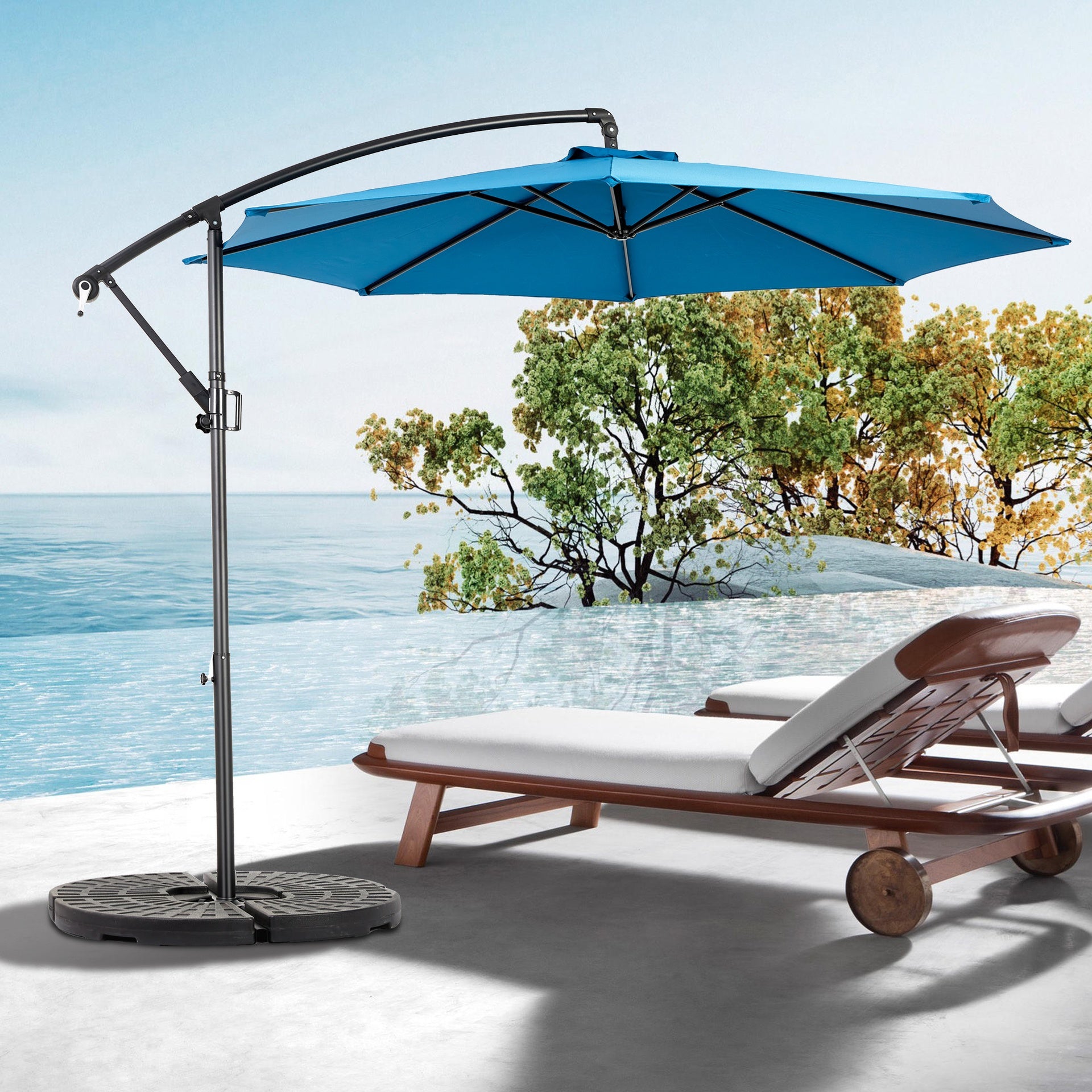 Best Choice Products 10ft Offset Hanging Market Patio Umbrella w/Easy Tilt Adjustment, Polyester Shade, 8 Ribs for Backyard, Poolside   -  ( Dark blue ) (No Base)