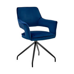 Devora Dining Room Accent Chair in Blue Velvet with Black Finish