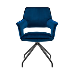Devora Dining Room Accent Chair in Blue Velvet with Black Finish