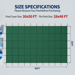 Swimming Pool Safety Cover, Fits 30x50ft Rectangular underground and Inground Swimming Pools, Triple Stitched High Strength Mesh PP Abrasion Resistant  Installation Hardware Included,Green Mesh